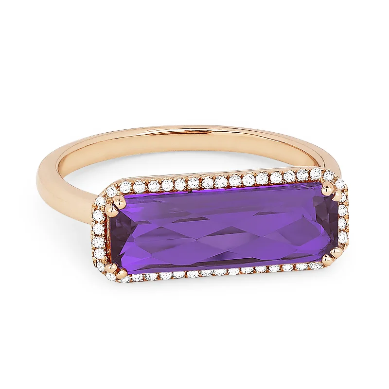 women men’s engagement rings -14K Rose Gold,amethyst Ring