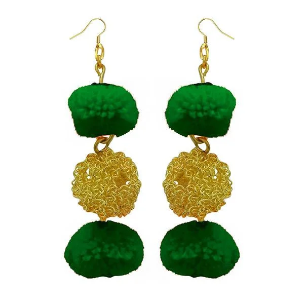 women hoop and stud earrings -Tip Top Fashions Green Pompom Thread Earrings - 1308347F