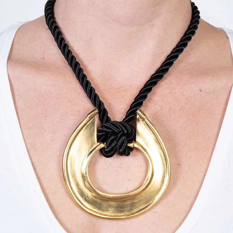 women vintage-style necklaces -Satin Gold Pendant with Satin Cord