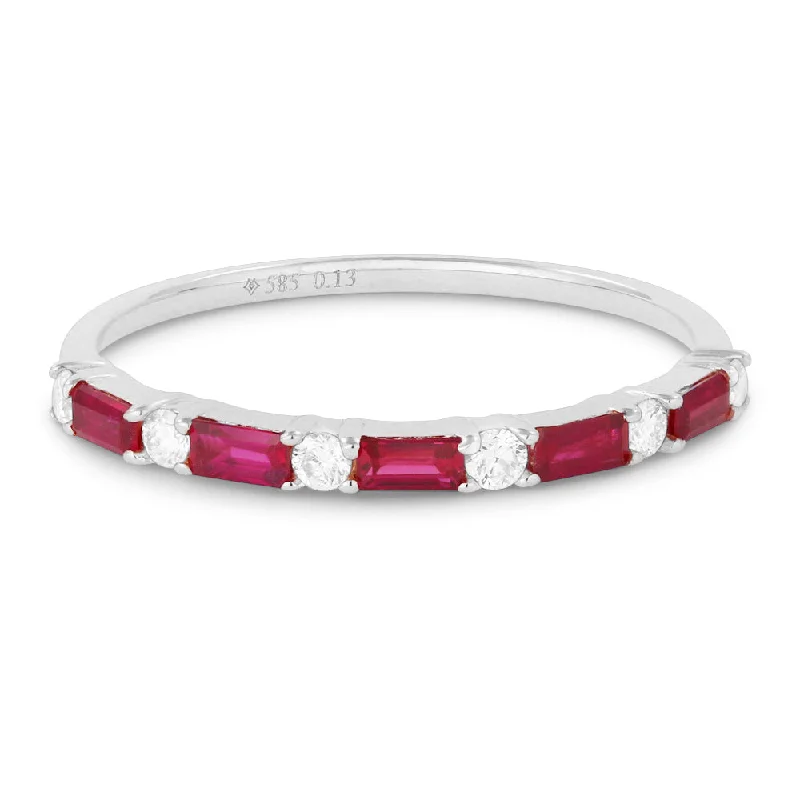 women unique wedding engagement rings -14K White Gold,ruby Ring