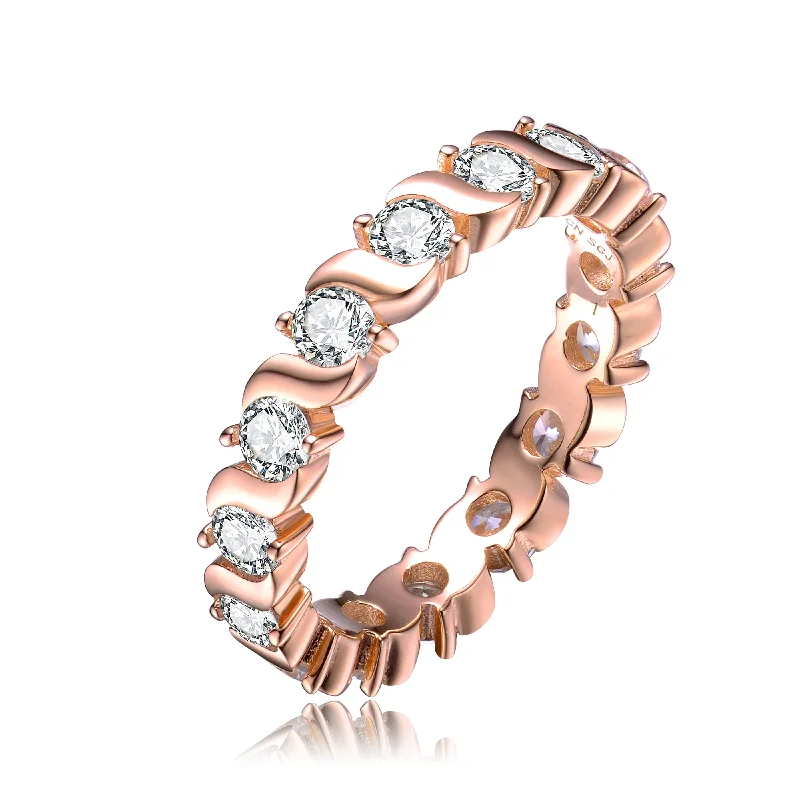 women moissanite engagement rings -Genevive Sterling Silver with Rose Gold Plated Clear Cubic Zirconia Band Ring