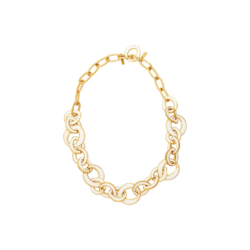 women rose gold necklaces -Polished Gold & White Enamel Link Necklace