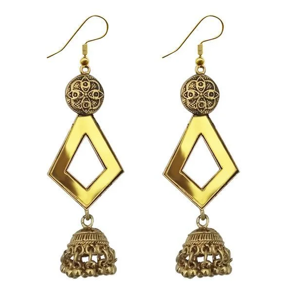 women drop diamond earrings -Tip Top Fashions  Antique Gold Plated  Mirror Jhumki Earrings - 1314954B