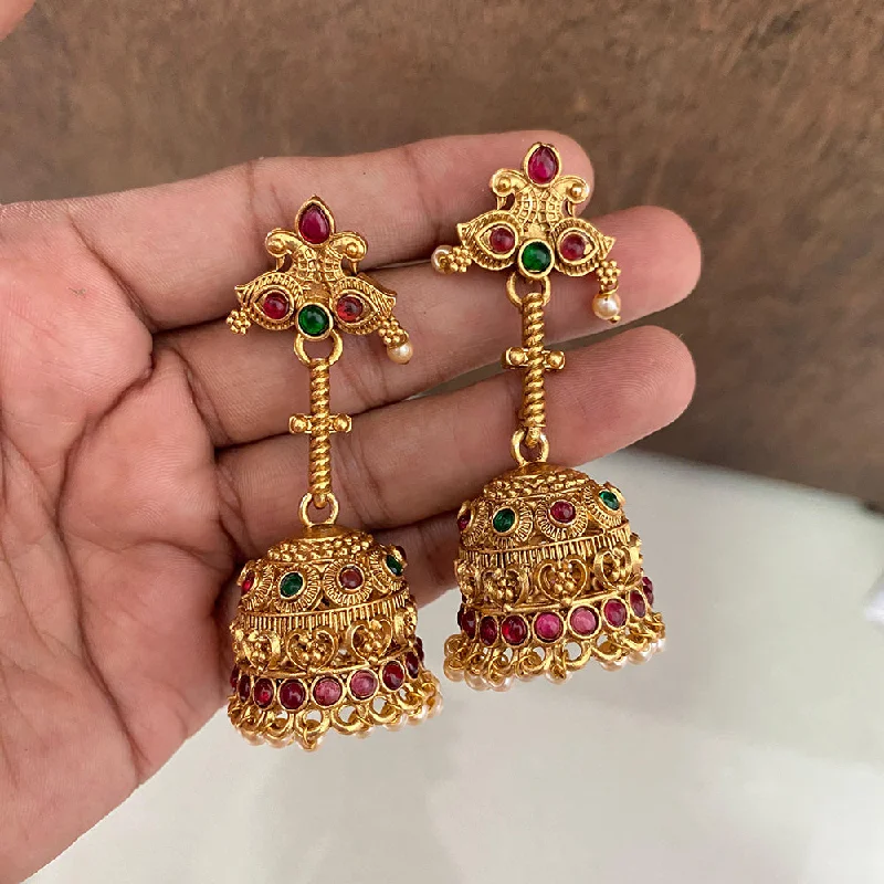 women rhinestone earrings -Joyful Jewel Art Matte Gold Plated Pota Stone Jhumki Earrings