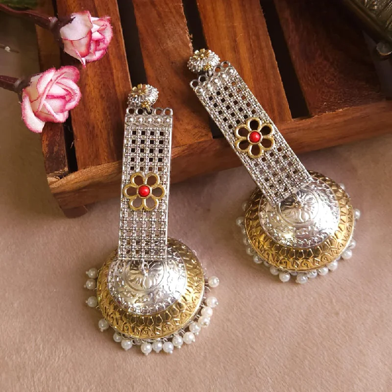 women gold gemstone earrings -FS Collection Gold Plated Jhumki Earrings