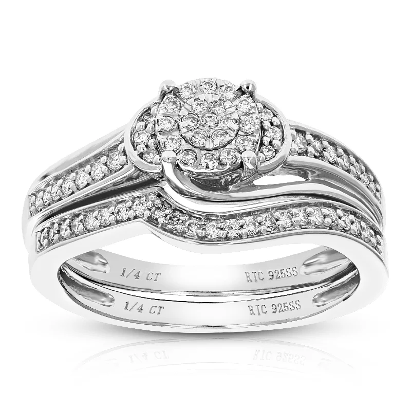 women custom wedding rings -1/4 cttw Lab Created Diamond Engagement Bridal Set Sterling Silver