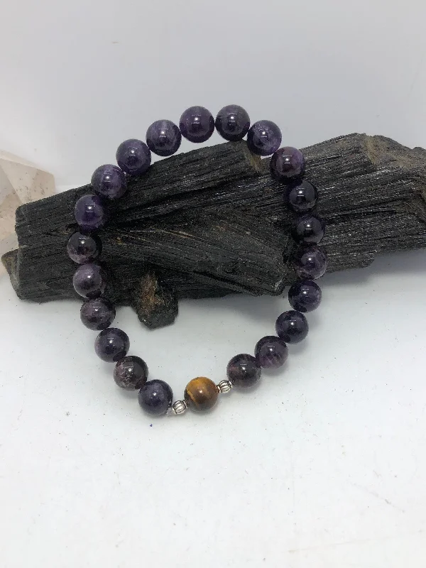 women twisted bracelets -Men’s Amethyst with Tigers Eye Stretchy Bracelet By Infinite Treasures, LLC