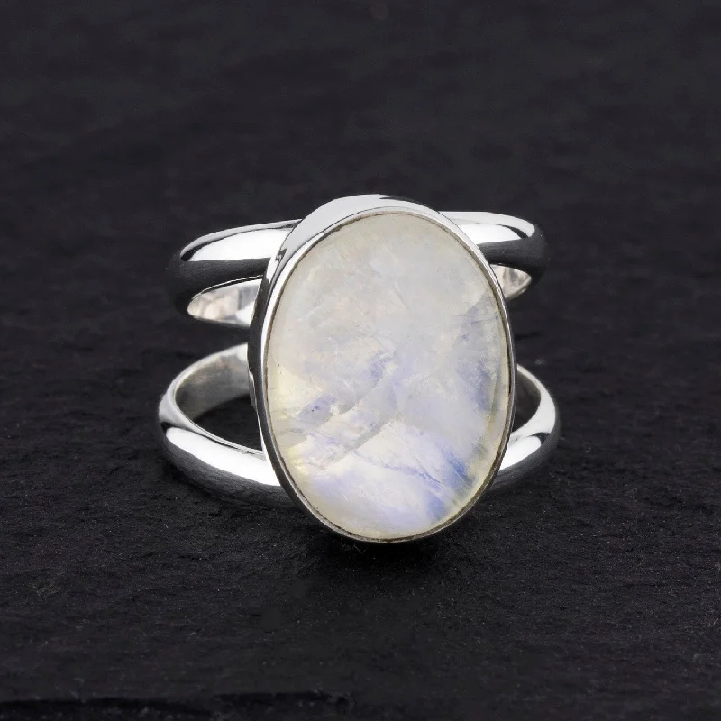 women classic solitaire rings -Oval Rainbow Moonstone Ring