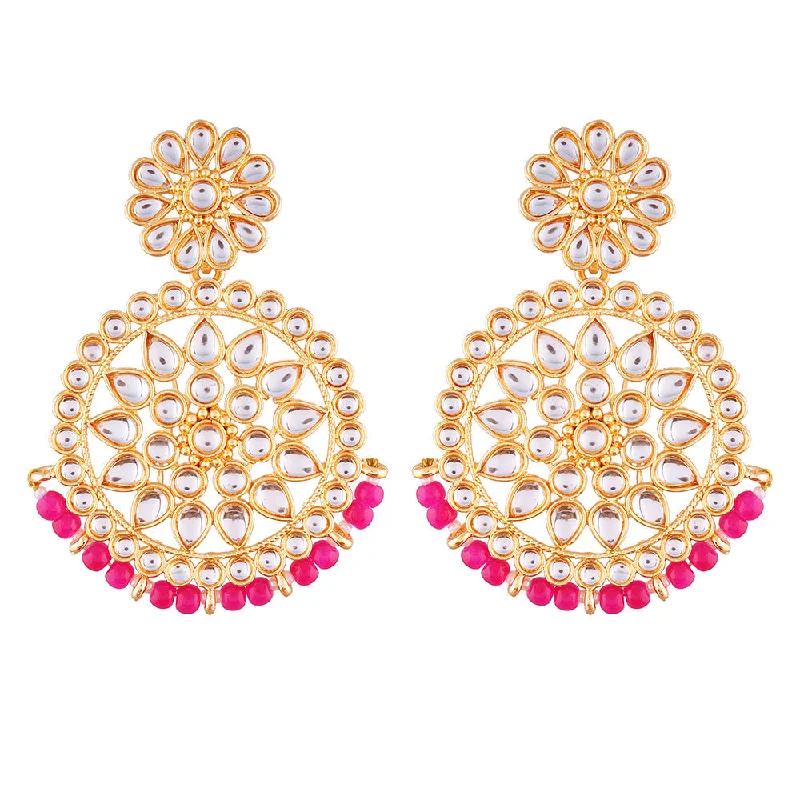 women boho earrings -Etnico 18K Gold Plated Chandbali Earrings Glided With Kundans For Women/Girls (E2462Q)