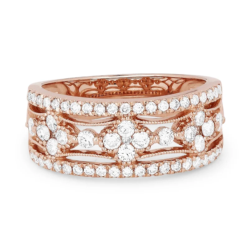 women ring sets -14K Rose Gold,white Diamond Ring