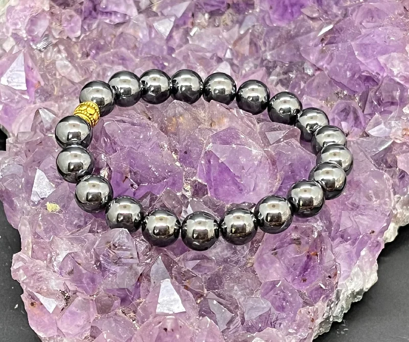 women handmade bracelets -Hematite 10mm Stretchy Bracelet