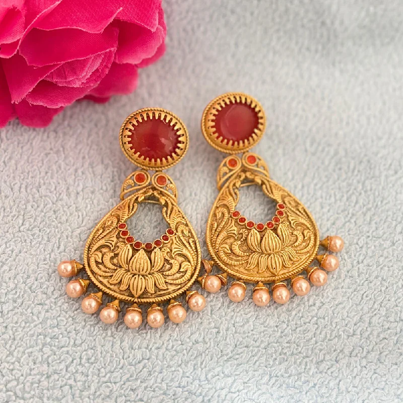 women custom earrings -Jewel Addiction Gold Plated Pota Stone And Pearls Dangler Earrings