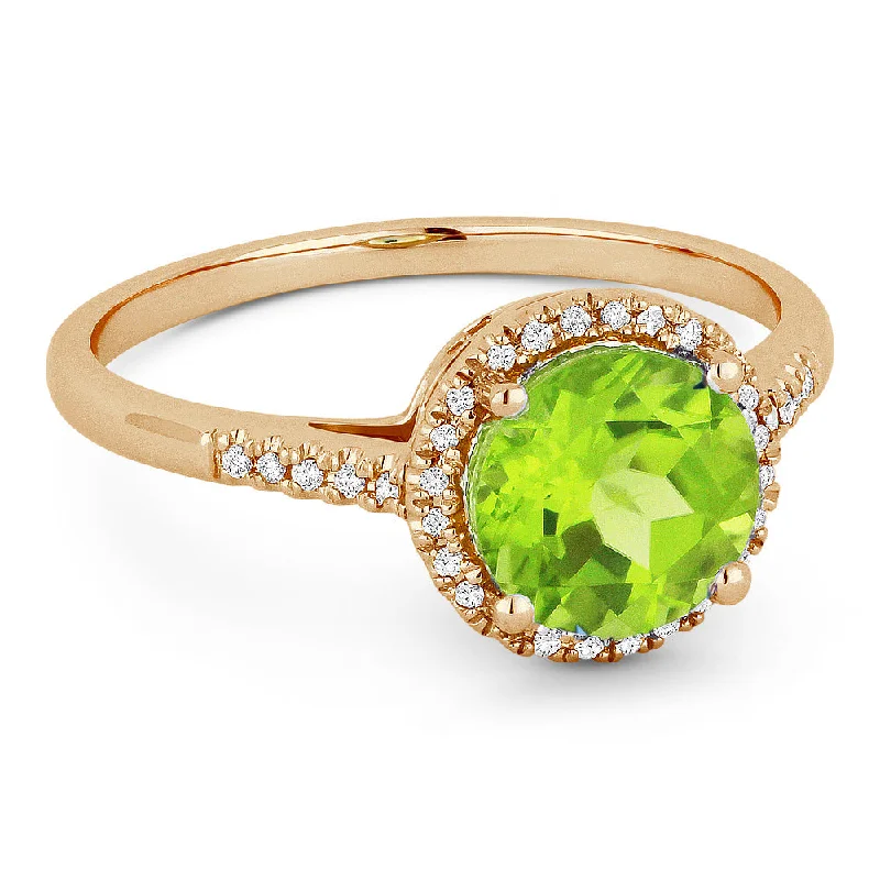 women custom diamond engagement rings -14K Rose Gold,peridot Ring