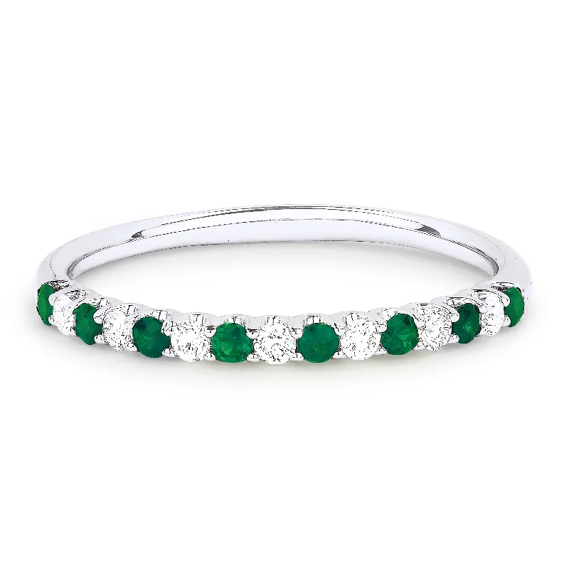 women vintage-style engagement rings -14K White Gold,emerald Ring