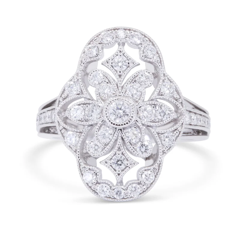 women vintage-style engagement rings -14K White Gold,white Diamond Ring