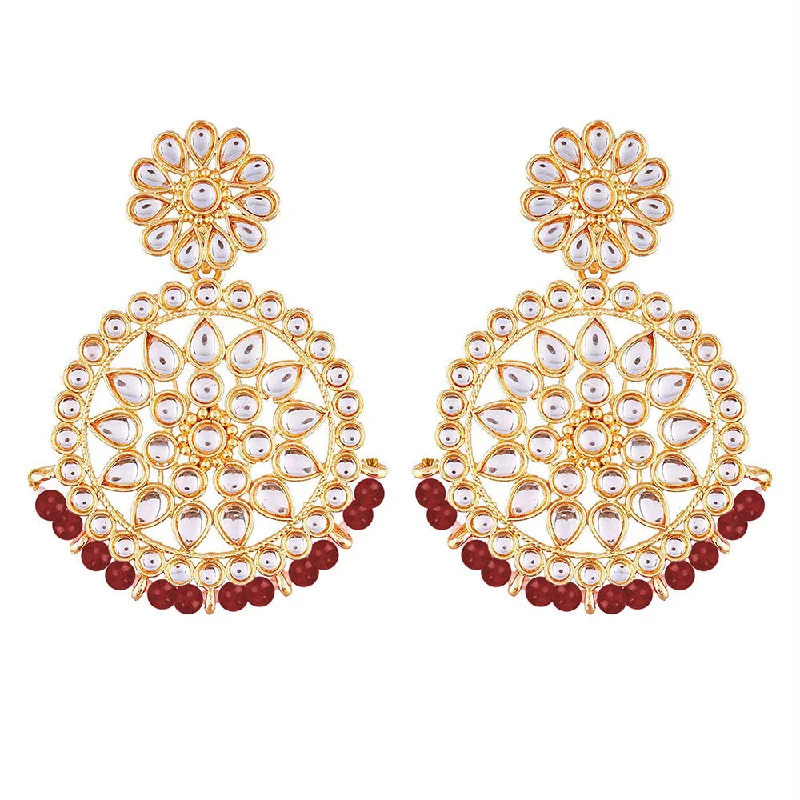 women dangle earrings -Etnico 18K Gold Plated Chandbali Earrings Glided With Kundans For Women/Girls (E2462R)