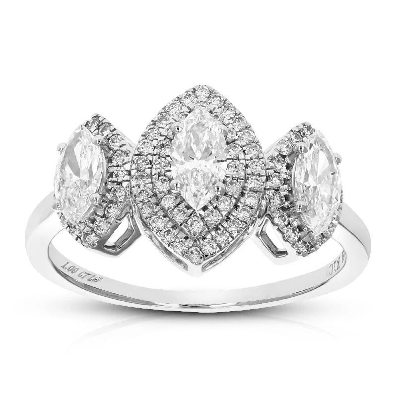 women princess diamond engagement rings -1 cttw Marquise Cut Lab Grown Diamond Engagement Ring 77 Stones 14K White Gold Prong Set 2/3 Inch