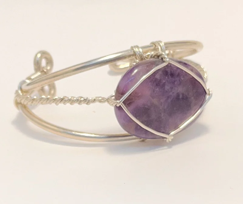 women stackable bangles -Amethyst Sterling Silver Wirewrapped Bracelet