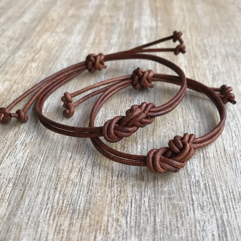 women crystal bracelets -Eternity, Leather Set, Couples Leather Bracelets, His and her Bracelet, Brown Leather, Set of 2  LC001133