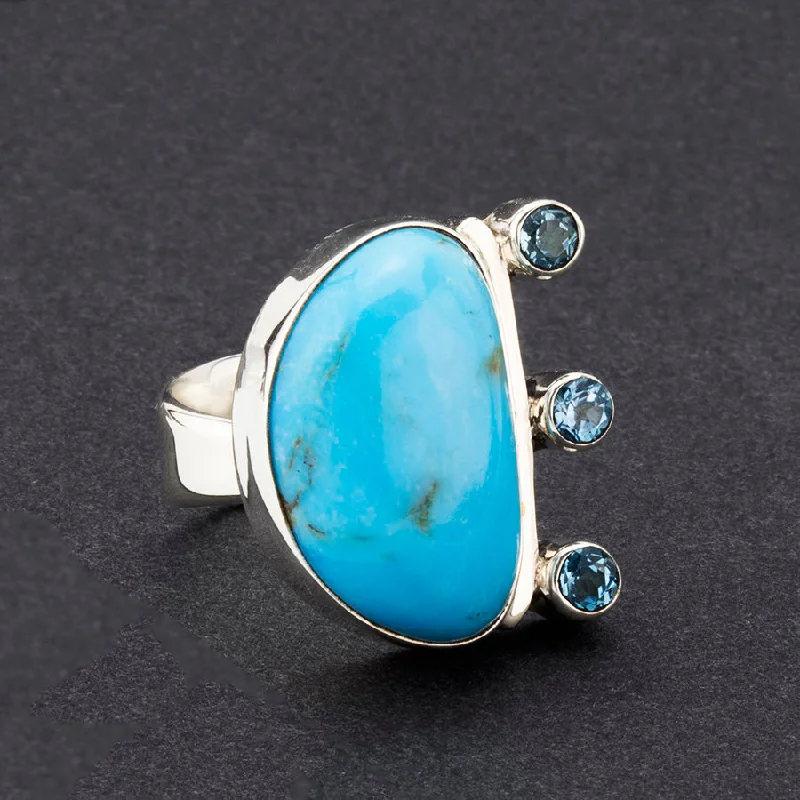 women ruby rings -Chunky Turquoise and Blue Topaz Stone Ring