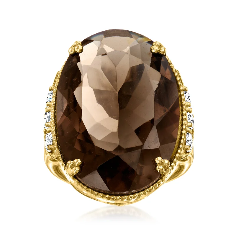 women custom diamond engagement rings -Ross-Simons Smoky Quartz and White Zircon Ring in 18kt Gold Over Sterling