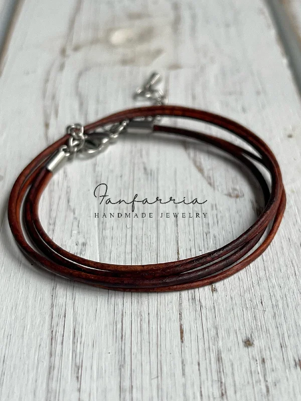 women wire bracelets -Brown Wrap Leather Bracelet