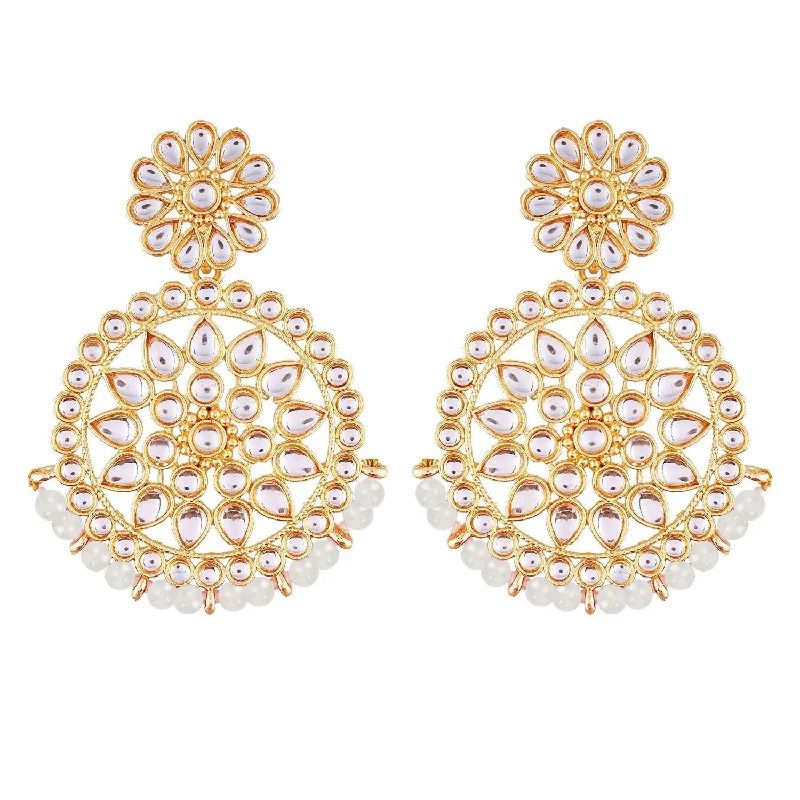 women statement earrings -Etnico 18K Gold Plated Chandbali Earrings Glided With Kundans For Women/Girls (E2462W)