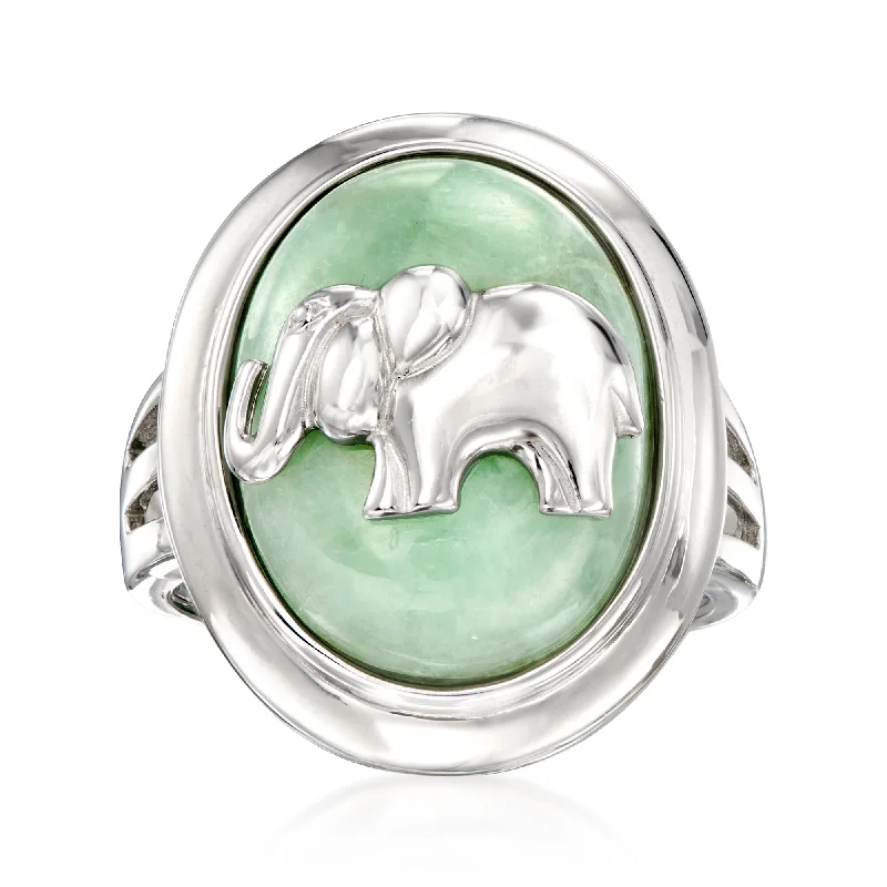 women fancy engagement rings -Ross-Simons Jade Elephant Ring in Sterling Silver