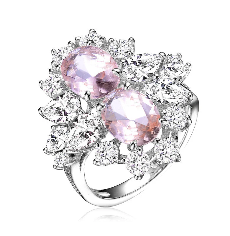 women affordable diamond engagement rings -GENEVIVE Sterling Silver Morganite Cubic Zirconia Coctail Ring