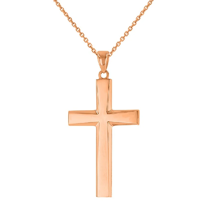 women charm necklaces -14K Rose Gold Plain and Simple Religious Cross Pendant Necklace