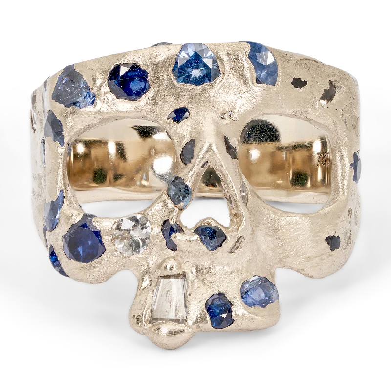 women wide band wedding rings -Extra Small Blue Confetti Skull Ring in White - Made to Order