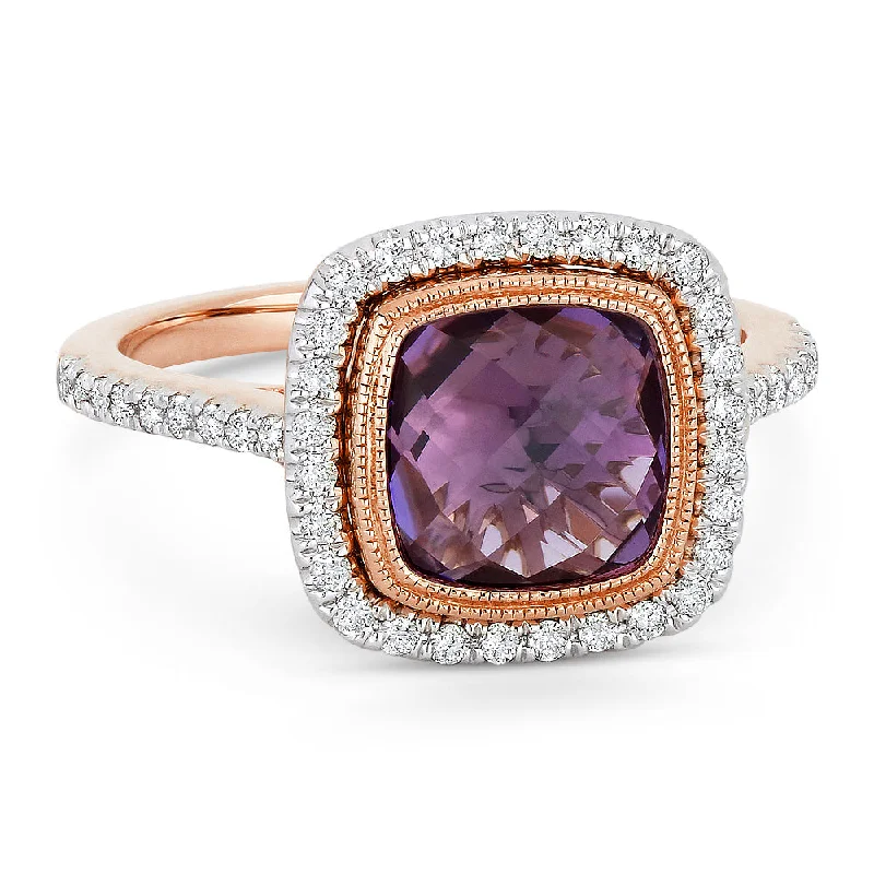 women engagement rings with emeralds -14K Rose Gold,amethyst Ring