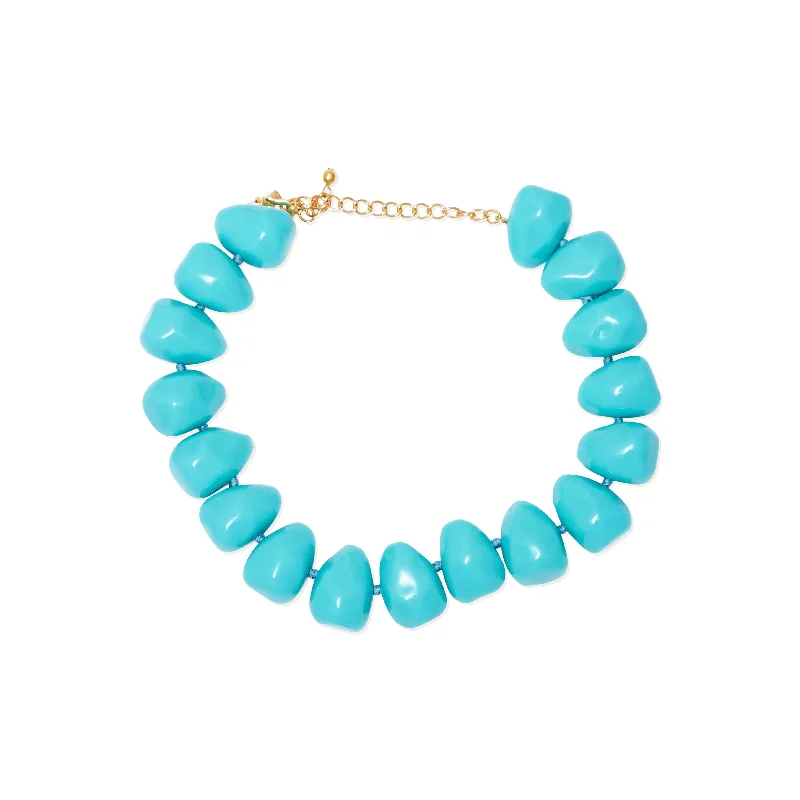 women bridal necklaces -Turquoise Pebble Hand Knotted Necklace