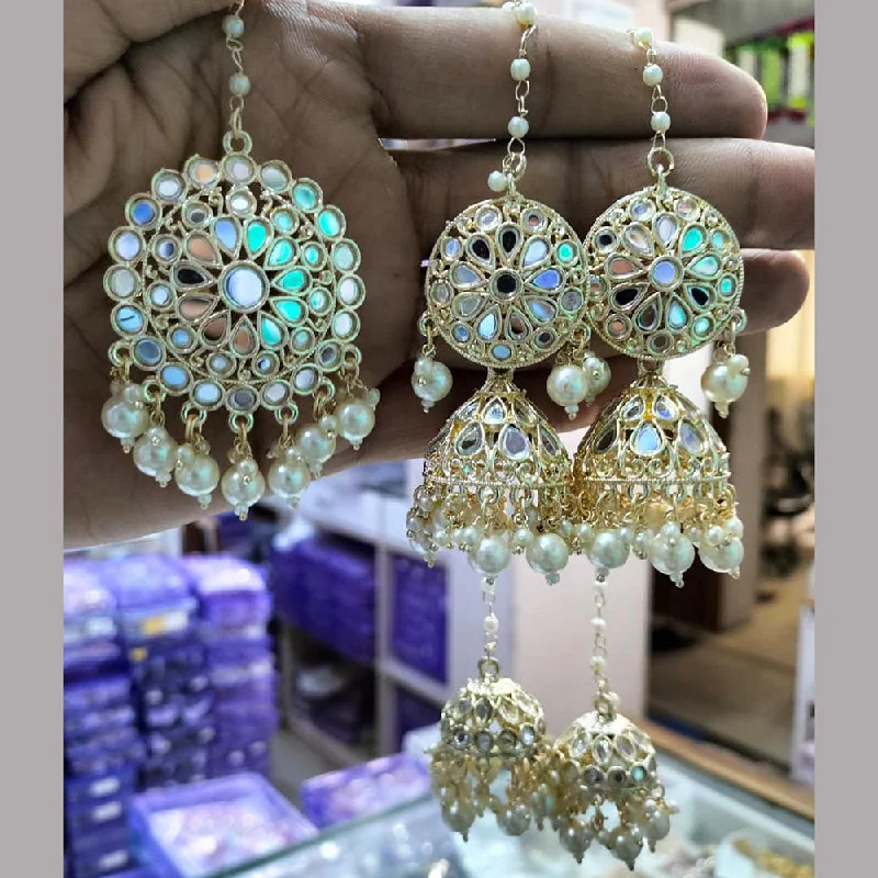 women chandelier earrings -Manisha Jewellery Gold Plated Mirror Jhumki Earrings With Mangtikka