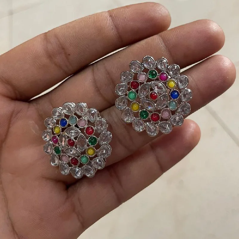 women gold gemstone earrings -Shree Chamunda Jewellers Silver Plated Crystal Stone Stud Earrings