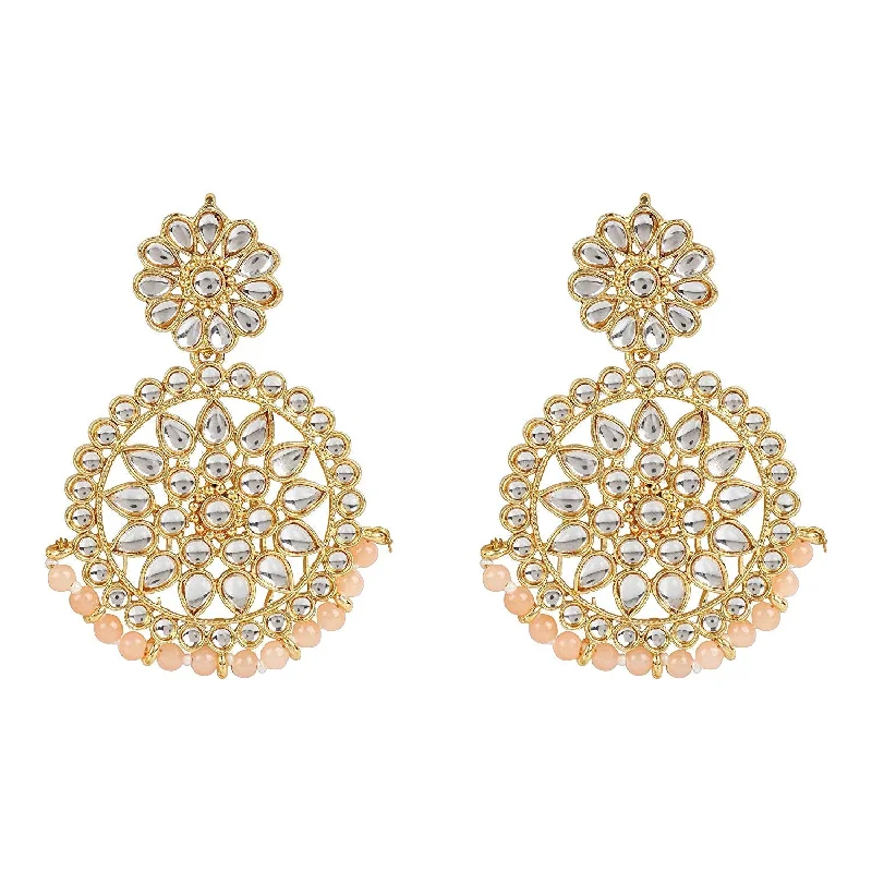 women vintage-style earrings -Etnico 18K Gold Plated Chandbali Earrings Glided With Kundans For Women/Girls (E2462Pe)