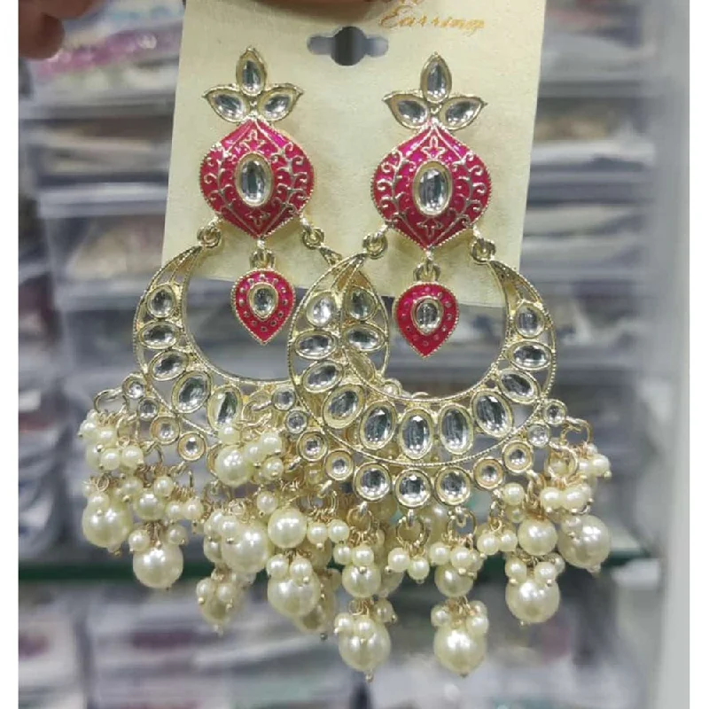 women vintage dangle earrings -Akruti Collection Gold Plated Kundan Stone And Pearl Dangler Earrings