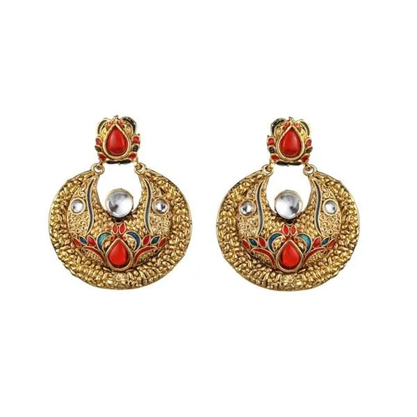 women hammered earrings -The99jewel Gold Plated Red Kundan Chandbali Earrings