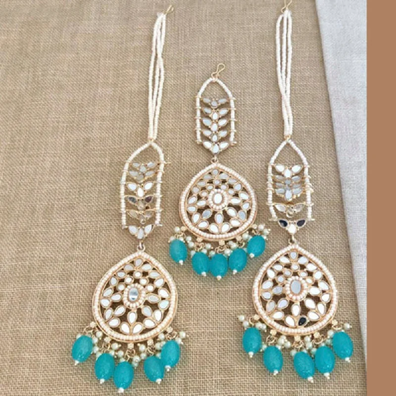 women boho earrings -Bhavi Jewels Mirror  Kanchain Earrings With Mangtikka