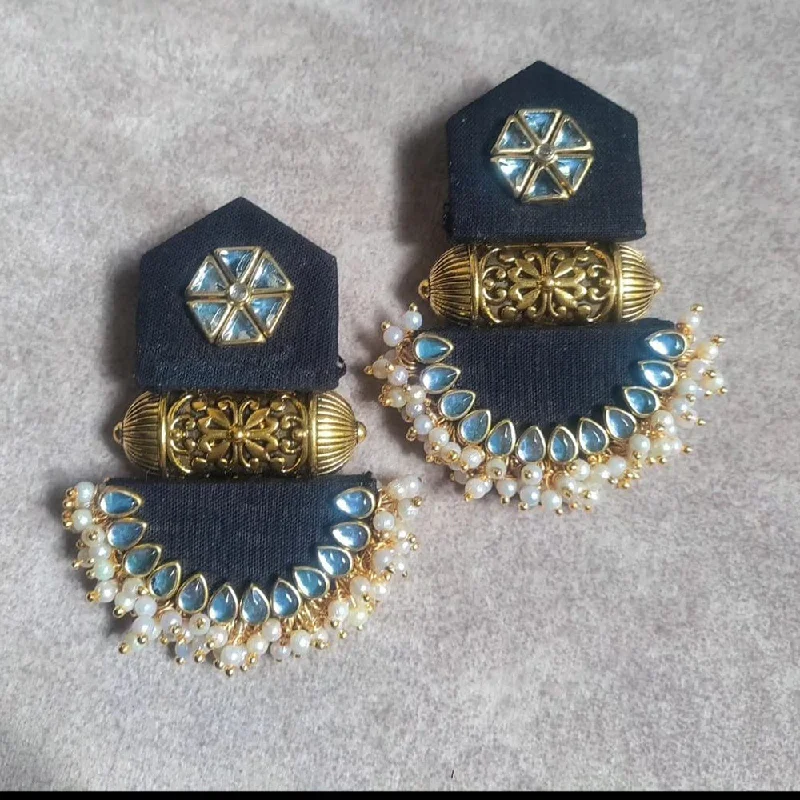 women gold stud earrings -Bajana Lifestyle Gold Plated Kundan Stone And Pearls Women's Handmade Earring