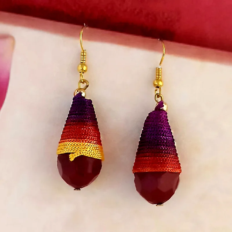 women teardrop earrings -Jeweljunk Multi Gold Plated Thread Pom Pom Earrings