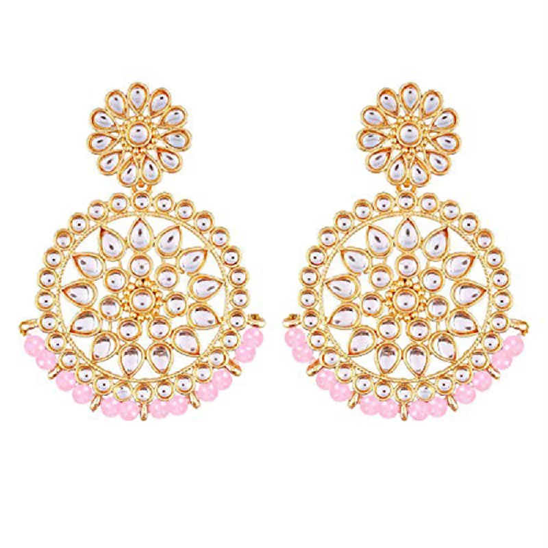 women sparkly earrings -Etnico 18K Gold Plated Chandbali Earrings Glided With Kundans For Women/Girls (E2462Pi)