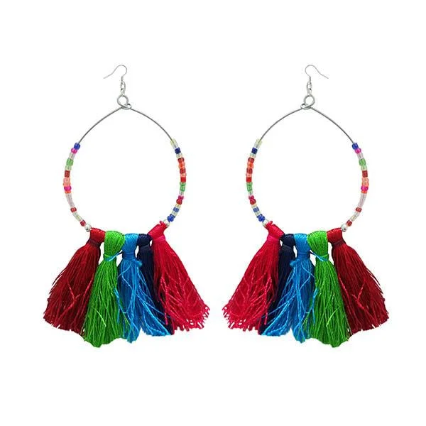 women crystal earrings -Tip Top Fashions Silver Plated Multicolor Thread Earrings - 1308339M