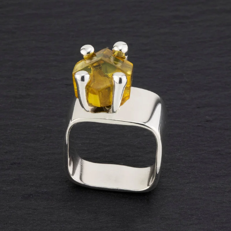 women custom rings -Sterling Silver and Amber Prong Ring