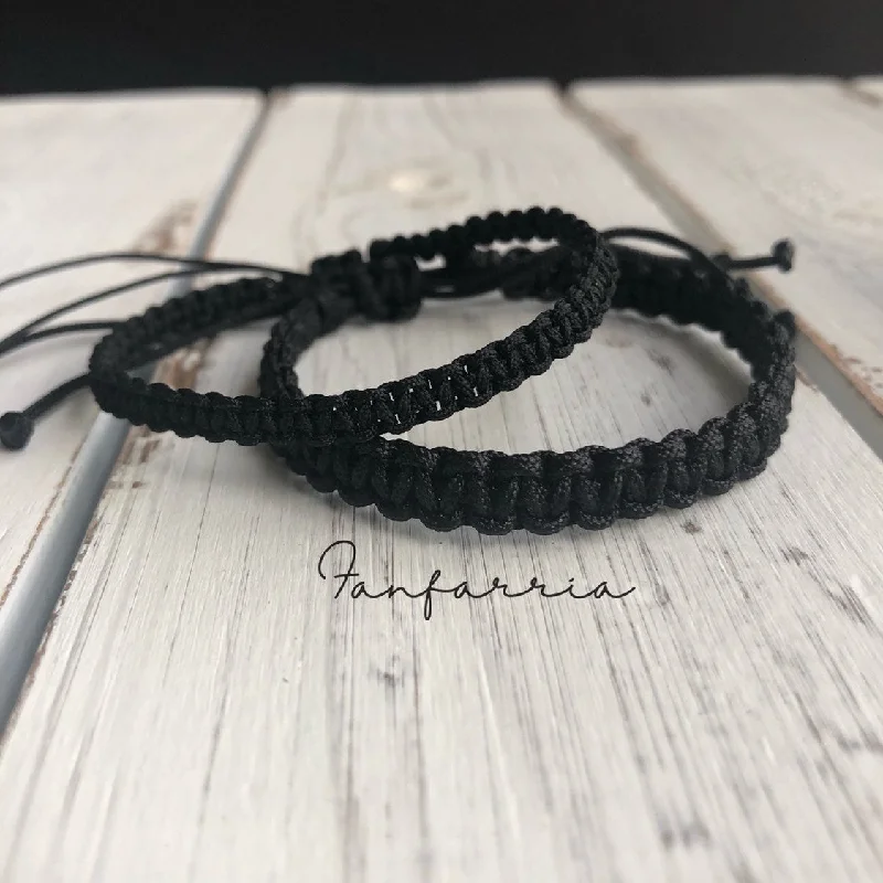 women chunky bracelets -Marathon, His and Hers Bracelets, Black Matching Bracelet Set, Macrame, Waterproof NC001715