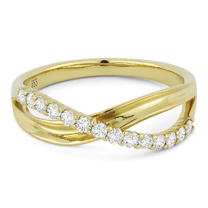 women stackable engagement rings -14K Yellow Gold,white Diamond Ring