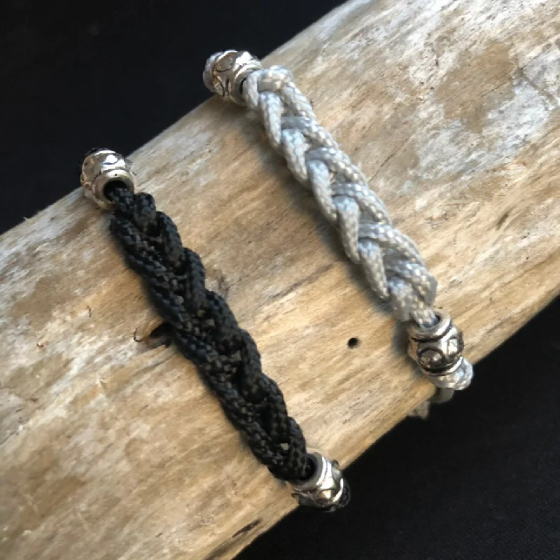 women stackable bracelets -Black and Gray Braided Couple Bracelets