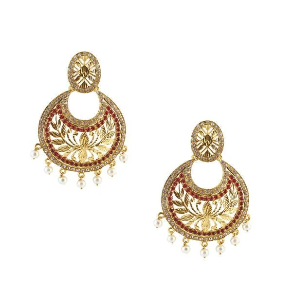 women personalized hoop earrings -Kriaa Gold Plated Austrian Stone Chandbali Earrings