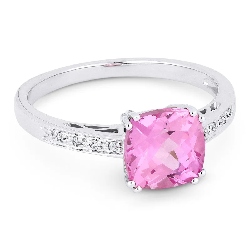 women luxury engagement ring sets -14K White Gold,created Pink Sapphire Ring