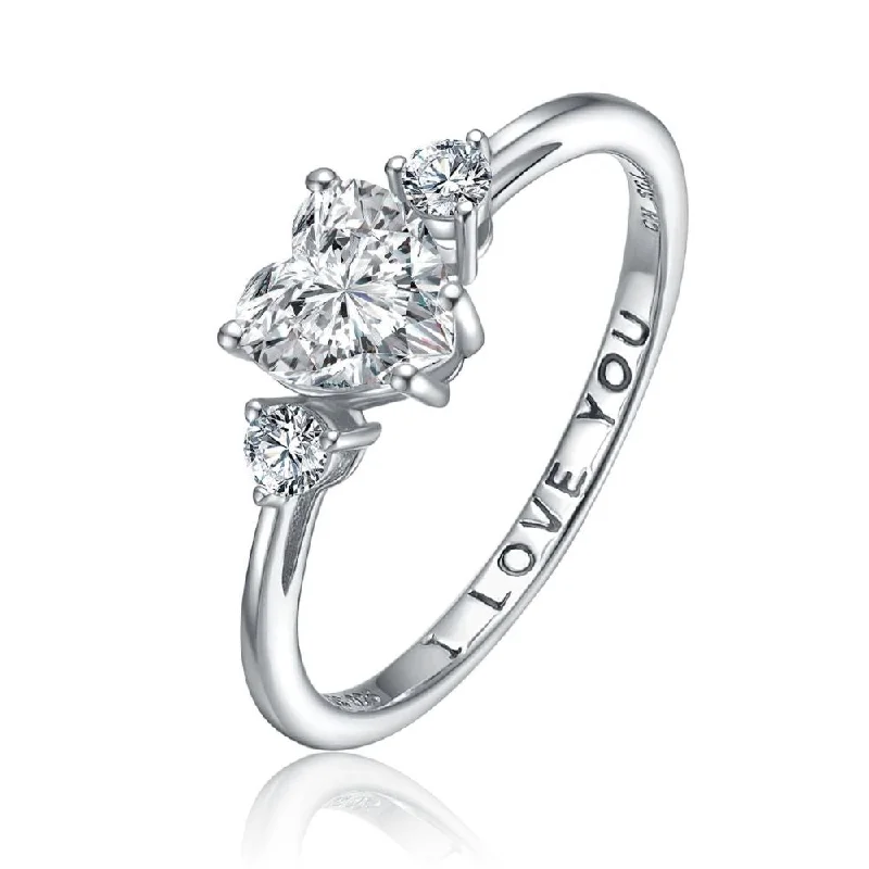 women unique wedding engagement rings -Sterling Silver with Clear Cubic Zirconia Heart 'I Love You' Promise Ring